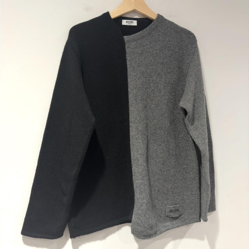 Moschino Men's Wool Blend Two toned Gray and Black Sweater
